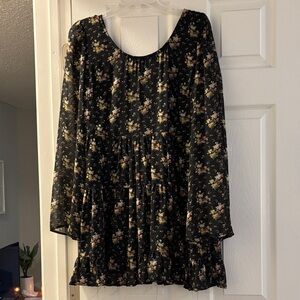 Floral Black Long Sleeve Dress